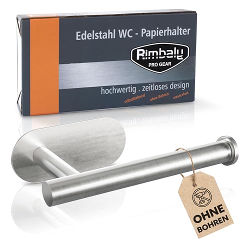 RIMBALY - Toilettenpapierhalter ohne Bohren, Klopapierhalter, 3M Selbstklebend aus Edelstahl – Rollenhalter – WC Papier Halterung – 16 x 10,3 x 4,5 cm von Rimbaly