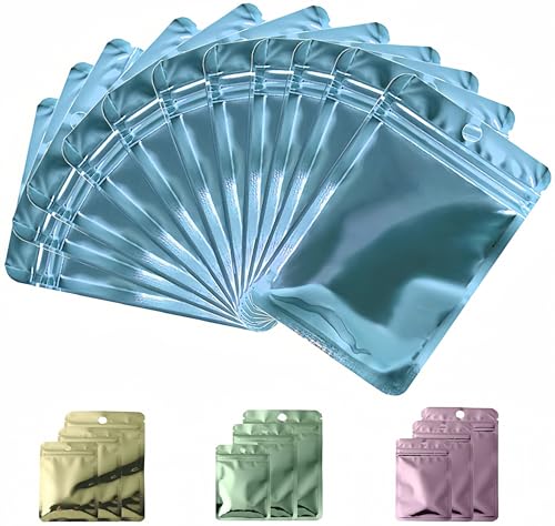 Rimiko 50 Stück luftdichte Druckverschlussbeutel bunte, kleine Ziplock-Plastiktüten, wiederverschließbare Beutel für Verpacken Proben, Einzelhandel und Lebensmittel (Metallisch blau, 7,5x12cm) von Rimiko