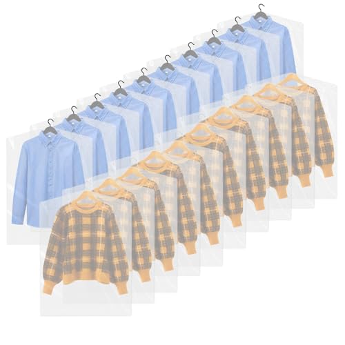 Rimoev 20 Stück Kleidersäcke, 60 x 90 cm Transparent Kunststoff Kleiderschutzhülle, Aufhängen staubdichte Kleidersäcke für chemische Reinigung, Aufbewahrung zu Hause, Reisen von Rimoev