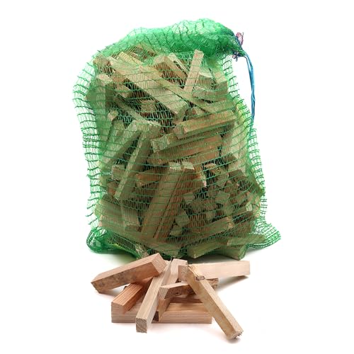 Rin & Rut Anzündholz & Brennholz im Netz | 9,5L (ca. 26 dm³) Ofenfertiges Anmachholz aus Fichte, Lärche & Kiefer | Trockenes Kaminholz für Grill, Ofen & Feuerstelle. von Rin & Rut