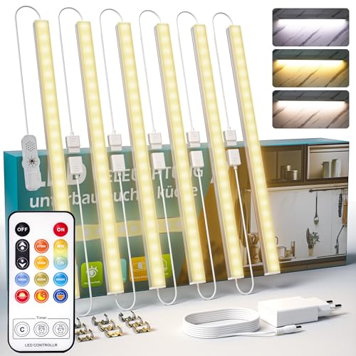 LED Schrankbeleuchtung Kabellos Licht Aus Mit Fernbedienung, 230V Unterbauleuchte Küchenlampe LED Leiste Küche Lampe Deko Küche Schranklicht, Kleiderschrank Beleuchtung for Vitrine Hängeschrank 6pcs von Rinfency