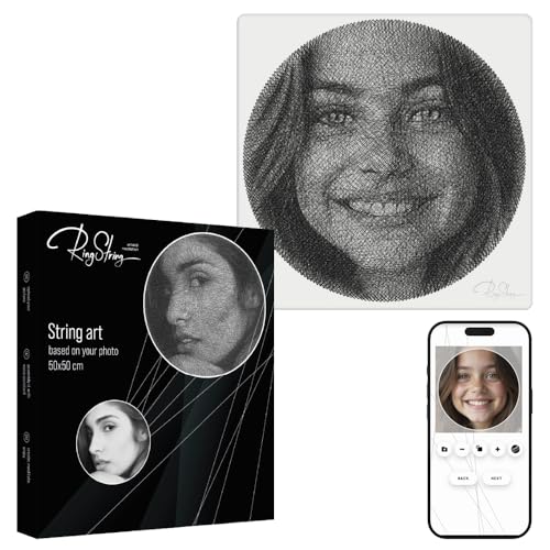 RingString- String Art Fadengemälde DIY | personalisiertes Geschenk | eigenes Bild als Garnportrait | Wunschmotiv | Wandbild (Maxi 50x50 cm) von RingString