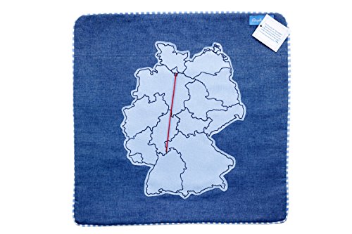 Ringelsuse Kissenhülle Kissenbezug Kissen Hülle Bezug Deutschland-Karte Städte verbinden Geschenk Fernbeziehung Wolle Größe ca. 38,5 x 38,5 cm blau von Ringelsuse