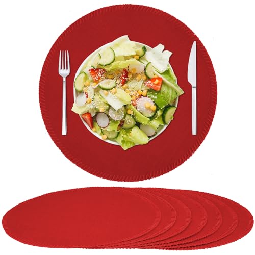 Rinpon Cloth Round Placemats Set of 8,Rustic Linen Fabric Placemats Machine Washable Placemats Heat Resistant Placemats Wrinkle Free Thick Polyester Kitchen Place Mats for Dining Table(Red) von Rinpon