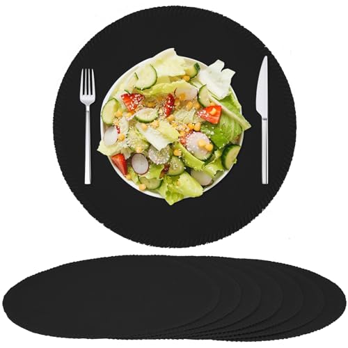 Rinpon Cloth Round Placemats Set of 8,Rustic Linen Fabric Placemats Machine Washable Placemats Heat Resistant Placemats Wrinkle Free Thick Polyester Kitchen Place Mats for Dining Table-Black von Rinpon