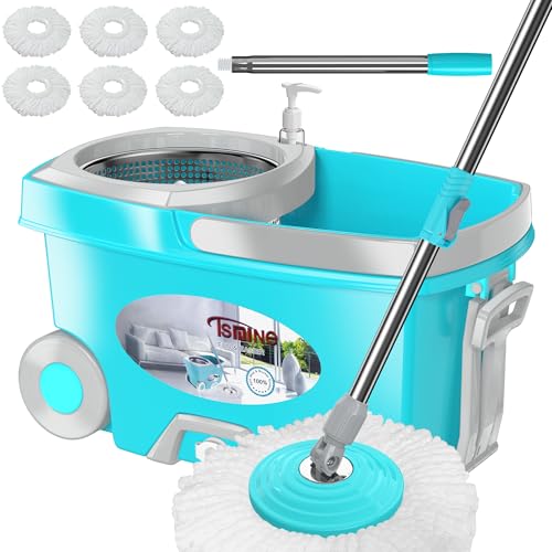 FunClean Wischmopp und Eimer, Wischmopp und Eimer mit Auswringer-Set für Zuhause, 360° drehbares Wischmopp-Bodenreinigungswerkzeug mit 6 Mikrofaser-Ersatzkopf-Nachfüllpackungen, 155,9 cm verlängerter FunClean Wischmopp und Eimer, Wischmopp und Eimer mit Auswringer-Set für Zuhause, 360° drehbares Wischmopp-Bodenreinigungswerkzeug mit 6 Mikrofaser-Ersatzkopf-Nachfüllpackungen, 155,9 cm verlängerter von RinseWise