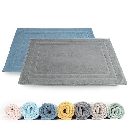 Rinsl Badematte Doppelpack | Badvorleger 100% Baumwolle Frottee | 2-TLG. Set Duschvorleger Set Schnelltrocknend Absorbierend Waschbar (blau - grau, 50 x 70 cm 2er Pack) von Rinsl