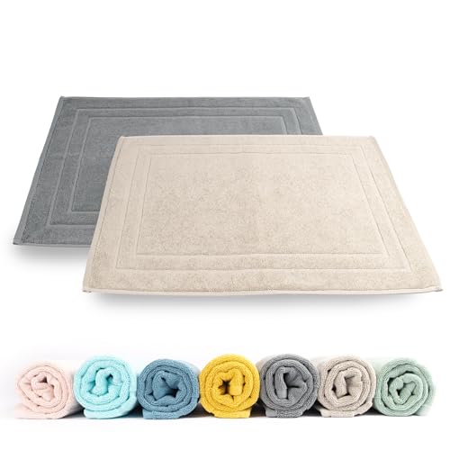 Rinsl Badematte Doppelpack | Badvorleger 100% Baumwolle Frottee | 2-TLG. Set Duschvorleger Set Schnelltrocknend Absorbierend Waschbar (grau - Taupe, 50 x 70 cm 2er Pack) von Rinsl