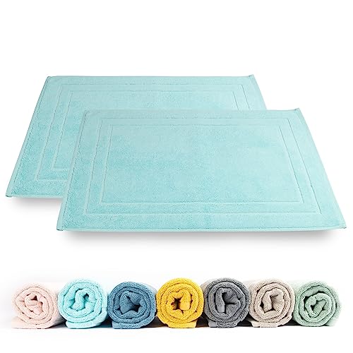 Rinsl Badvorleger Set 2 TLG. | 100% Baumwolle Frottee Duschvorleger 50x70 cm | Badezimmermatte 700 g/m² | Schnelltrocknend Saugfähig Waschbar Aquamarin (Aqua Blau) von Rinsl