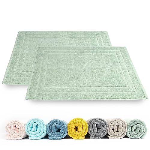 Rinsl Badvorleger Set 2 TLG. | 100% Baumwolle Frottee Duschvorleger 50x70 cm | Badezimmermatte 700 g/m² | Schnelltrocknend Saugfähig Waschbar (Celadon Grün) von Rinsl