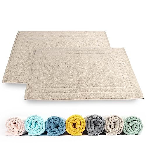 Rinsl Badvorleger Set 2 TLG. | 100% Baumwolle Frottee Duschvorleger 50x70 cm | Badezimmermatte 700 g/m² | Schnelltrocknend Saugfähig Waschbar (Hell Taupe) von Rinsl