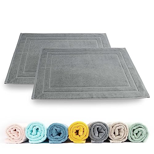 Rinsl Badvorleger Set 2 TLG. | 100% Baumwolle Frottee Duschvorleger 50x70 cm | Badezimmermatte 700 g/m² | Schnelltrocknend Saugfähig Waschbar (Warmes Grau) von Rinsl