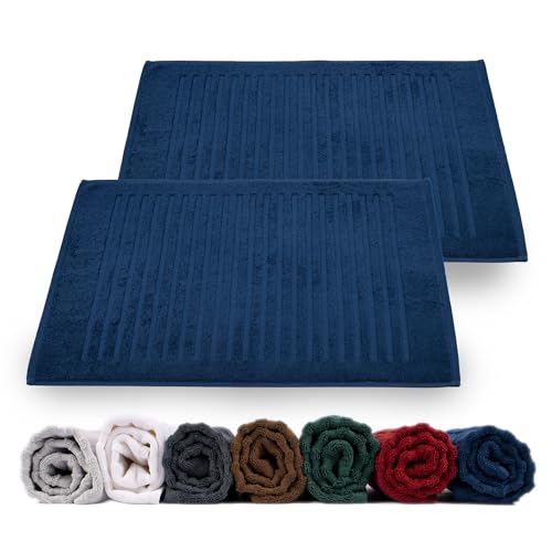 Rinsl Duschvorleger Badvorleger Set | 100% Baumwolle Frottee 700 g/m² | Badematte Schnelltrocknend Maschinenwaschbar Blau (Dunkelblau, 50 x 70 cm 2er Pack) von Rinsl