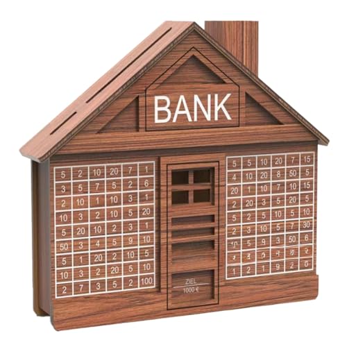 Rinteea Hausform Holz Spardose mit Zähler Holz Handwerk Spardose Tragbare Münze Bank Braun Geld 1000 Einfach zu bedienen von Rinteea
