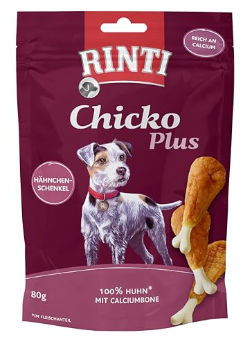 RINTI - Chicko Plus Hähnchenschenkel | Hähnchenschenkel aus frischem Hühnerbrustfilet für ausgewachsene Hunde. Calciumreicher Hundesnack ohne Zusatzstoffe im Frischebeutel | 12x80g von Rinti