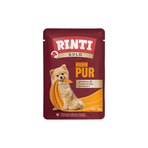 RINTI - Gold | Leicht verdauliches Nassfutter für kleine, ausgewachsene Hunde. Alleinfutter im Frischebeutel ohne Formfleisch, Soja oder künstliche Zusätze | 10x100g Huhn Pur von Rinti