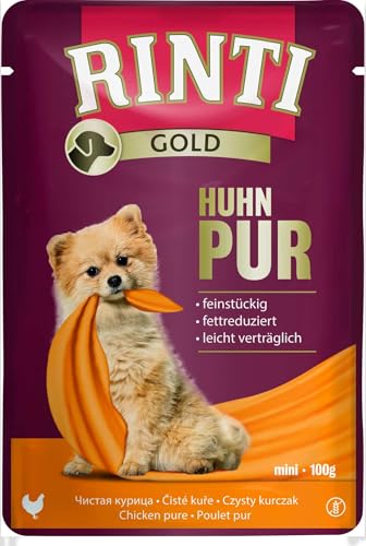 RINTI Gold Mini Huhn Pur | 10 x 100 g | Alleinfuttermittel für ausgewachsene kleine Hunde | Ausschließlich Huhn für empfindliche Hunde bei Allergien | Im Frischebeutel von Rinti