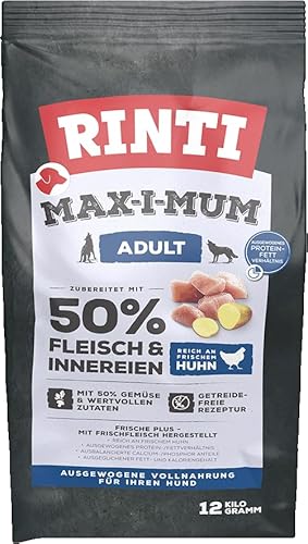 RINTI - Max-i-Mum | Trockenfutter für ausgewachsene Hunde mit 50% Fleisch & Innereien. Getreidefreies Alleinfutter im Beutel mit ausgewogenem Protein-/Fett-Verhältnis | 12kg Huhn RINTI - Max-i-Mum | Trockenfutter für ausgewachsene Hunde mit 50% Fleisch & Innereien. Getreidefreies Alleinfutter im Beutel mit ausgewogenem Protein-/Fett-Verhältnis | 12kg Huhn von Rinti