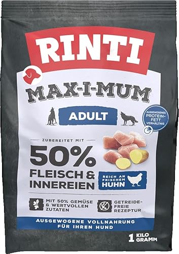 RINTI - Max-i-Mum | Trockenfutter für ausgewachsene Hunde mit 50% Fleisch & Innereien. Getreidefreies Alleinfutter im Beutel mit ausgewogenem Protein-/Fett-Verhältnis | 7x1kg Huhn RINTI - Max-i-Mum | Trockenfutter für ausgewachsene Hunde mit 50% Fleisch & Innereien. Getreidefreies Alleinfutter im Beutel mit ausgewogenem Protein-/Fett-Verhältnis | 7x1kg Huhn von Rinti