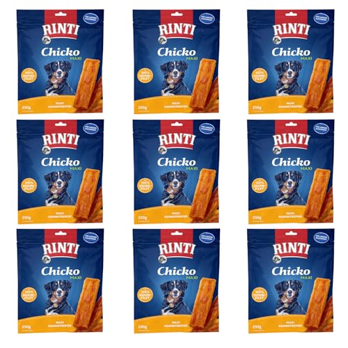Rinti Chicko Maxi Hühner Streifen | 9er Pack | 9 x 250 g | Leckerli für große Hunde | Aus frischen Hühnerbrustfilet zubereitet | Schonend luftgetrocknet ohne Zusatzstoffe Rinti Chicko Maxi Hühner Streifen | 9er Pack | 9 x 250 g | Leckerli für große Hunde | Aus frischen Hühnerbrustfilet zubereitet | Schonend luftgetrocknet ohne Zusatzstoffe von Rinti