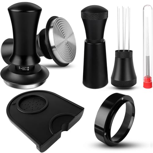 Kaffee Tamper 51mm, Espresso Tamper mit Federbelasteten Druck, WDT Tool Dosierring 51mm Tampermatte Tamper Set, Barista Zubehör für Kaffeelieber von Rinwywey