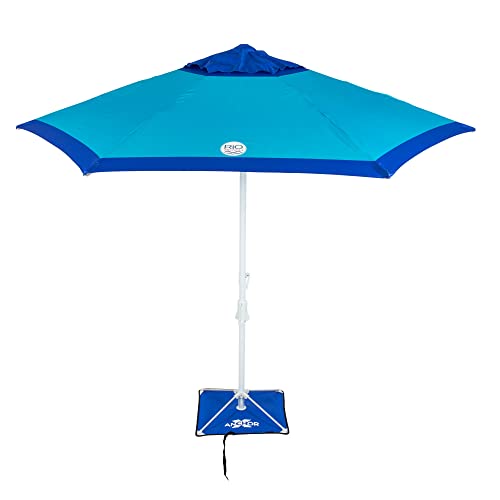 Rio Beach Outdoor-Marktschirm mit Anchorx-Anker und Tragetasche, tragbarer Terrassen- und Strandschirm mit Anker, blau/türkis von Rio Brands