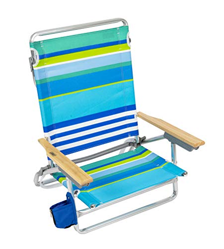 Rio Brands Klassischer 5 Positionen Klappbarer Strandkorb, Aluminium, Coole Blaue Streifen, 30.8" x 24.75" x 29.5" von Rio Brands