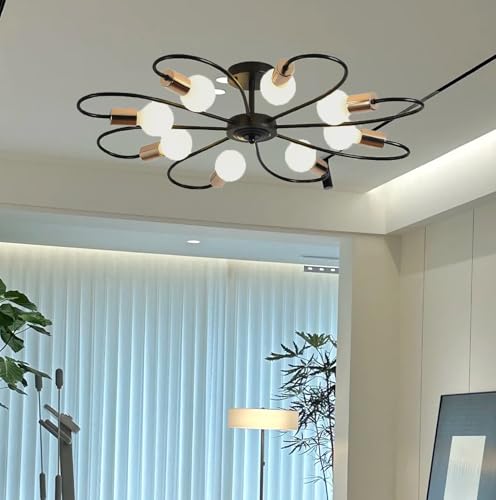 Riohan Deckenlampe Sputnik Kronleuchter, 8-Licht E27 Pendelleuchte Hängelampe Moderne Schwarze LED Deckenleuchte Industrie Kronleuchter Wohnzimmerlampe für Küche Schlafzimmer Wohnzimmer Esszimmer von Riohan
