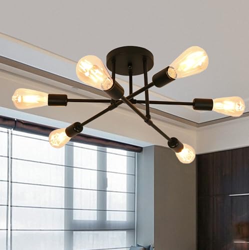 Riohan Industrielle Sputnik Kronleuchter, Retro 6-Licht E27 Deckenlampe, Moderne Schwarze Deckenleuchte Industrie Kronleuchter, Ø 51 cm, für Schlafzimmer, Wohnzimmer, Küche(ohne Leuchtmittel) von Riohan