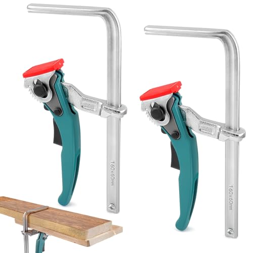 Führungsschiene Hebelzwinge, Ganzstahl Tischzwinge mit Hebelgriff, Schnellspanner Zwinge mit 160mm Kapazität und 60mm Kehlentiefe zum Schleifen, Schneiden, 2 Stück von Riokko