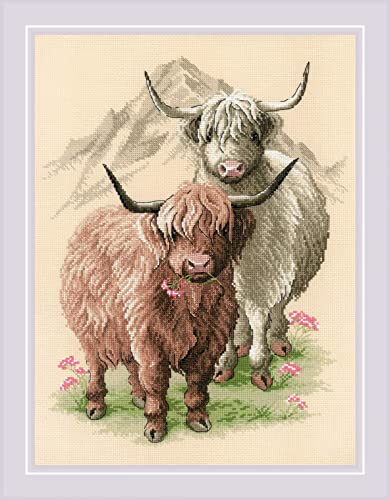 Riolis Kreuzstich Set "Hochland Freunde", Zählmuster, 30x40cm von Riolis