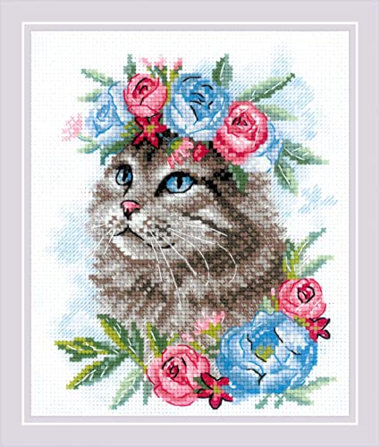 RIOLIS Counted Cross Stitch Kit 6"X7"-Cat In Flowers (14 Count) von Riolis