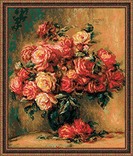 RIOLIS Kreuzstich-Set mit Rosenstrauß nach Pierre-August Renoir 1402, Kreuzstich-Set 40 x 18,9 cm, Kreuzstich-Set für Erwachsene, Kreuzstich-Set mit Blumenmuster, Stickset für Anfänger und von Riolis