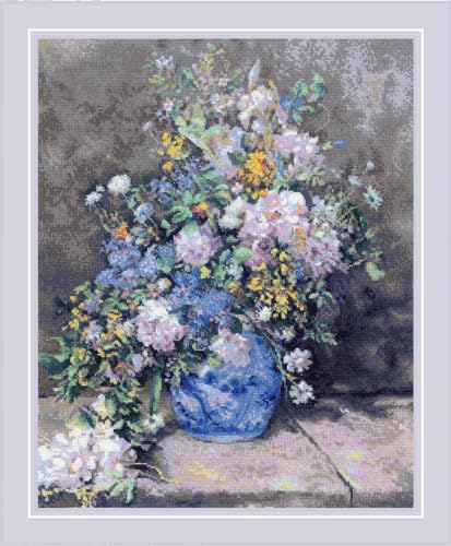 Riolis Kreuzstich Stickpackung "Frühlingsstrauß nach P.A. Renoirs Gemälde", Zählmuster, 40x50cm von Riolis