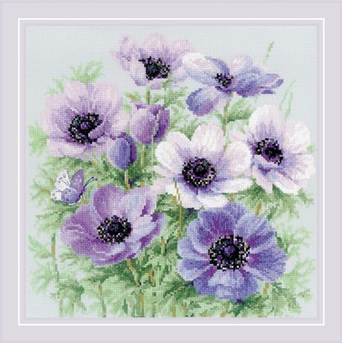 Riolis Kreuzstich Stickpackung "Lila Anemonen ", Zählmuster, 30x30cm von Riolis