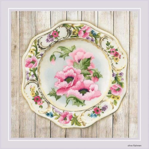 RIOLIS Teller mit rosa Mohnblumen Kreuzstich-Set, Baumwolle, Mehrfarbig, 21 x 21 cm RIOLIS Teller mit rosa Mohnblumen Kreuzstich-Set, Baumwolle, Mehrfarbig, 21 x 21 cm von Riolis
