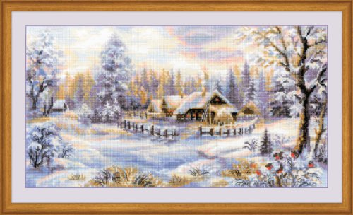 Riolis Stickbildset, Kreuzstich, Motiv Winter Evening (Winterabend), Weiß von Riolis
