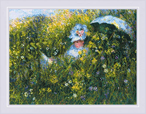 Riolis 1850 Kreuzstich-Set, Motiv"In The Meadow After C. Monet's Painting - Kreuzstich-Set, 153 x 10 cm, 14 Fadenzahl, Weiß, AIDA 28 Farben von Riolis