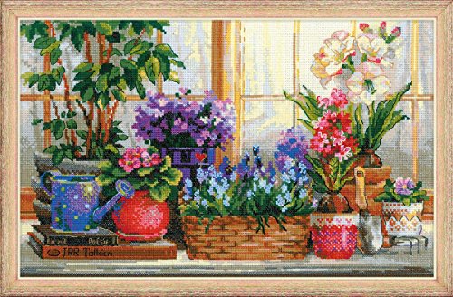 Riolis Fensterbank Mit Blumen Kreuzstichpackung, Baumwolle, Mehrfarbig, 40 X 25 X 0,1 Cm von Riolis