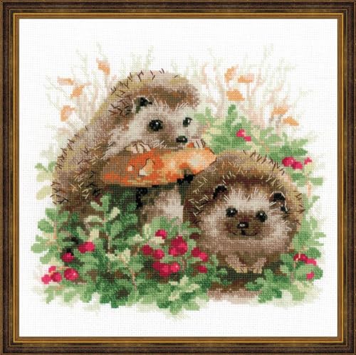 Riolis Igel in Lingonberries Kreuzstich Bild für die Home, Mehrfarbig, 25cm x 25cm von Riolis