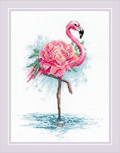 Riolis Kreuzstich Set Blühender Flamingo, Zählmuster, 18x24cm von Riolis