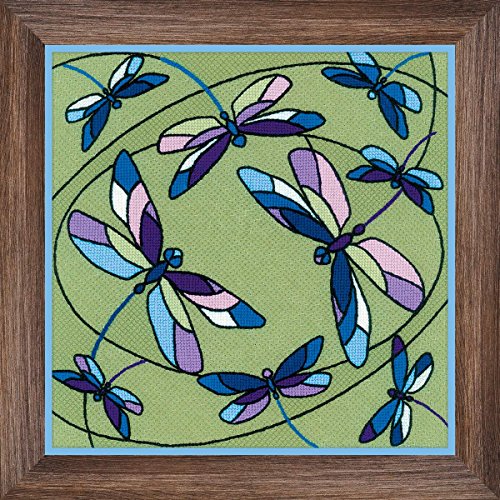 Riolis, Zählmuster Kreuzstich-Set Kissen/Bild Buntglasfenster. Libellen, Baumwolle, Mehrfarbig, 33 x 33 x 0.1 cm von Riolis