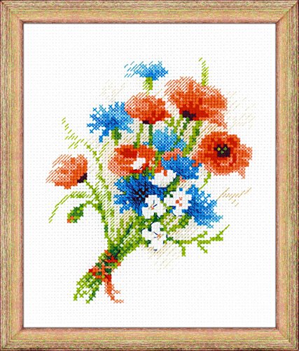 Riolis Kreuzstichset Bouquet mit Kornblume Gezählt Set 6 x 20,3 cm 14 Count, Acryl, Mehrfarbig von Riolis