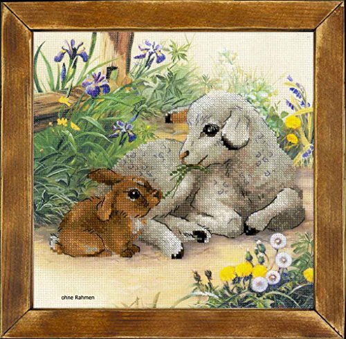 Riolis Lamb and Rabbit Cross Stitch Kit, Baumwolle, Multi-Color, 30 X 30 X 0,1 Cm von Riolis