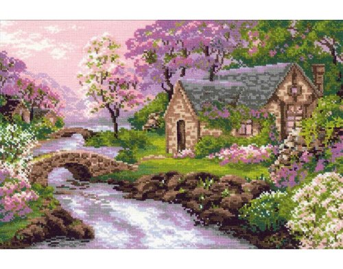 Riolis Stickpackung Cottage am Fluss 1098, gezählter Kreuzstich, Spring View (14 Count) von Riolis