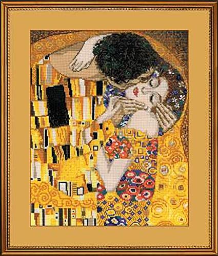 Riolis Stickpackung - The Kiss by Klimt, Weiß, Mittel von Riolis