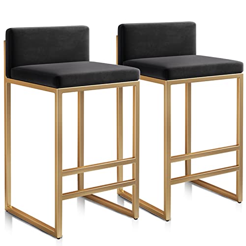 RiouPsithuric (de: Thekenhöhe 25,6" Barhocker 2er-Set für Küchentheke, Moderne industrielle Samtpolster-Bauernhaus-Inselstühle mit Goldener Fußstütze, Schwarz) von RiouPsithuric