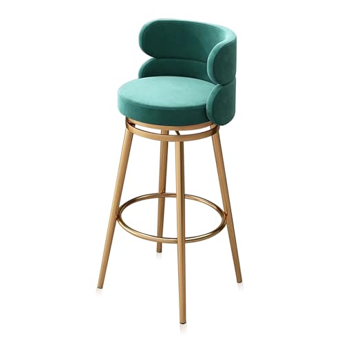 RiouPsithuric 1er-Set Barhocker aus Samt mit Rückenlehne, 360° drehbarer Stuhl in Thekenhöhe, goldene Metallbeine, stilvolle grüne Kücheninsel für Esszimmer und Kneipen, 75 cm von RiouPsithuric