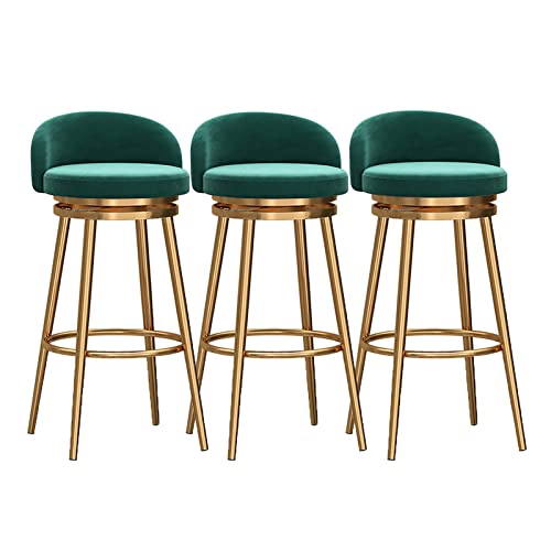 RiouPsithuric 2er-Set Barhocker aus Samt in Thekenhöhe im Landhausstil mit Rückenlehne und Drehgelenk – stilvolle Frühstückssitzgelegenheit mit goldenen Metallbeinen für Küche, Esszimmer und Zuh von RiouPsithuric