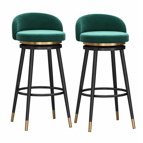 RiouPsithuric 2er-Set Barhocker für die Küche im Landhausstil – 360° drehbarer, samtgepolsterter Sitz, goldene Metallbeine, Thekenhöhe mit Rückenlehne, grüne Farbe, 75 cm (29,53 Zoll) von RiouPsithuric